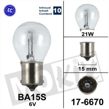 Lampadina P21W BA15s 6V 21W Flösser 10 pezzi