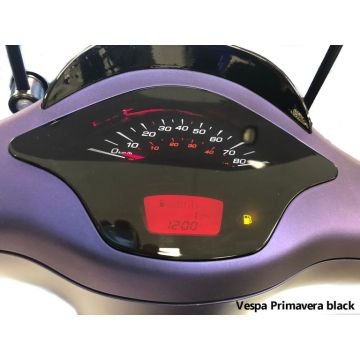 Vetro della cabina di pilotaggio/vetro contachilometri Power One Vespa Primavera/Sprint 50-125-150-Euro 2 nero trasparente (NOTA per il modello vedi foto)