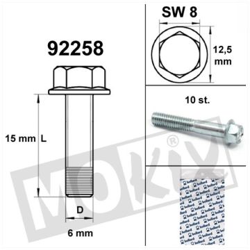 Bulloni flangiati per carter M6x15mm lunghezza (SW8) vuoti 10 pezzi