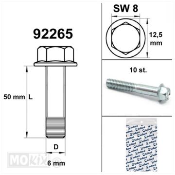 Bulloni flangiati per carter M6x50mm lunghezza (SW8) vuoti 10 pezzi