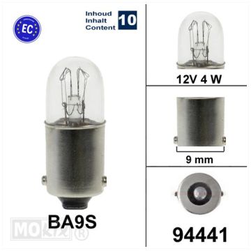 Lampadina 12V BA9S 4W omologazione CE 10 pezzi