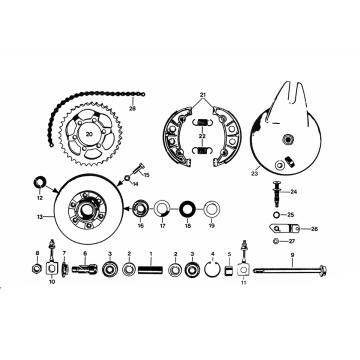 Mozzo posteriore - Pignone posteriore - Catena Zundapp KS 50 530-510, 011, 012, 014 e 500