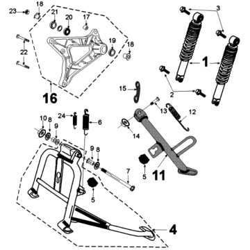 Achtertelescoop en standaard Peugeot Tweet 125 V E3 2013-2017