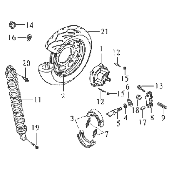 Ruota posteriore - Ceppi freno - Ammortizzatore Sym DD50 blu