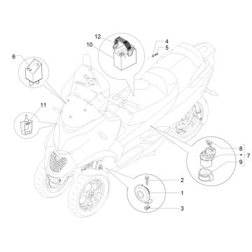 Batteria - Tromba - Relè di avviamento Piaggio MP3 300 ie LT Business - Sport (con e senza ABS) 2016-2018