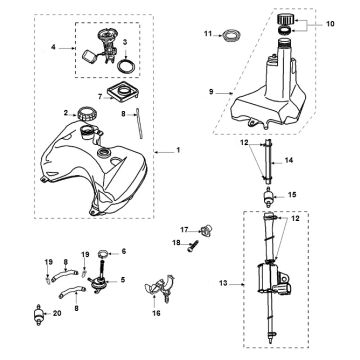 Serbatoio gas - Galleggiante serbatoio - Serbatoio olio Peugeot Speedfight 2 50 2 tempi AC Euro2
