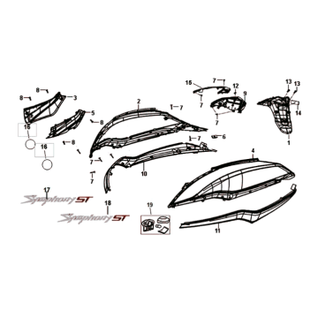 Carene Sym Symphony ST 125i 4T Euro 4 blu/ nero/ argento (BU-280S/BK-001C/S-882U)
