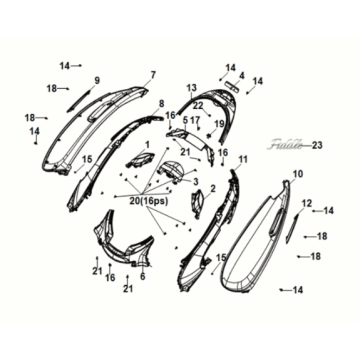 Coperchio corpo fanale posteriore Sym Fiddle IV 50 E5 nero (BK-007U)