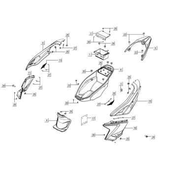 Parabrezza per moto - Scatola porta casco - portapacchi posteriore Agility 16+ 125 argento metallizzato opaco