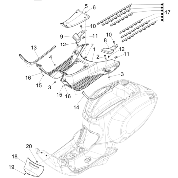 Copertura centrale frontale - Pedane Vespa Sprint 50 4T 3V IGET arancione 890/A