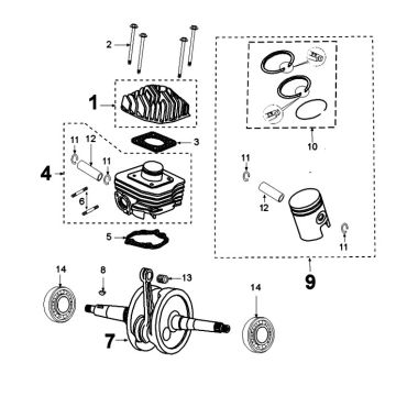 Crankshaft and piston Peugeot Kisbee 2-takt