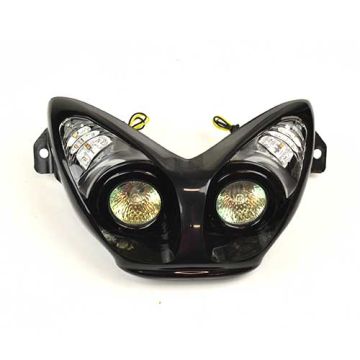 Faro anteriore nero con indicatore di direzione a LED Yamaha Aerox/MBK Nitro 50-100cc 2 tempi 1997-2012