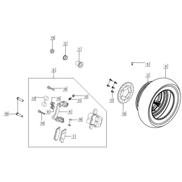 Ruota posteriore - Disco freno - Pinza freno Kymco New Downtown 350i ABS