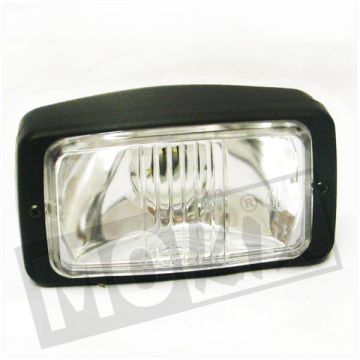 Faro rettangolare universale 140mm BA20D Guia nero/trasparente