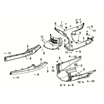 Copertura centrale del pannello parafango interno Sym Fiddle IV 50 E5 Black (BK-007U)