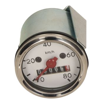 Contachilometri Kreidler/Honda Camino/Puch/Zundapp/Simson 80km/h bianco/cromato con luce 48mm