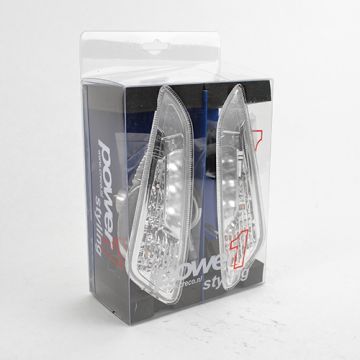 Set lampeggiatori -Luce di marcia diurna Power 1 LED (marchio UE) - Vespa Primavera/Sprint - bianco - frontale - vetro trasparente con cablaggio e relè