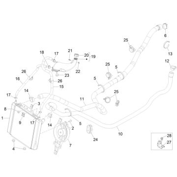 Radiatore - Tubi di raffreddamento - Serbatoio refrigerante Piaggio MP3 300 ie LT Business - Sport (con e senza ABS) 2016-2018