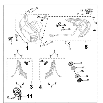 Faro anteriore - Luce posteriore - Indicatori Peugeot Tweet vecchio bianco