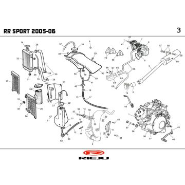 Radiatore - Sistema di raffreddamento - Scarico - Serbatoio Rieju RR rosso 2007 a 2 tempi