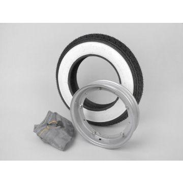 Cerchio completo con pneumatico Vespa Continental Whitewall K62 3.50 10 pollici TT 59J (rinforzato) cerchio 2.10-10 grigio