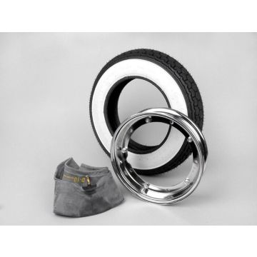 Cerchio completo con pneumatico Vespa Continental Whitewall K62 3.50 10 pollici TT 59J (rinforzato) cerchio 2.10-10 cromato