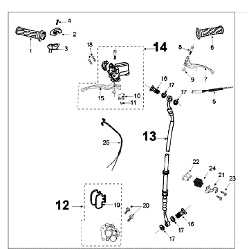 Cilindro freno - Pinza - Pastiglie freno - Peugeot Tweet vecchio tubo freno bianco