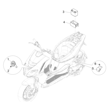 Batteria - Tromba - Relè di avviamento Piaggio NRG Power 50 2 tempi LC Euro 4