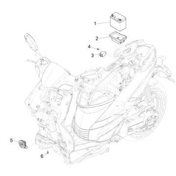 Batteria - Tromba - Relè di avviamento Piaggio Typhoon 50 2 tempi Euro 4 2018-2020