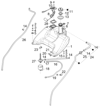 Serbatoio - Galleggiante serbatoio - Valvola a vuoto Piaggio Typhoon 50 2 tempi Euro 4 2018-2020