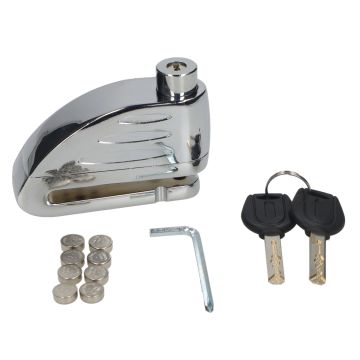 Blocco freno a disco + allarme cromato 6mm spessore perno universale MKX