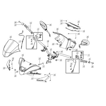 Volante - Copri manubrio - Specchietti - Manopole - Cavi Kymco Agility 16+ 125 Blu chiaro metallizzato opaco