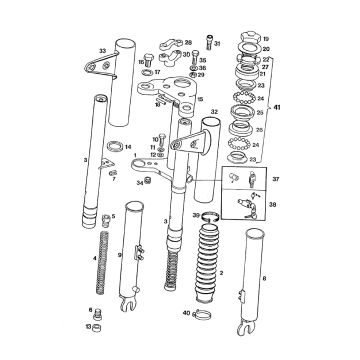 Voorvork dun met harmonicarubbers - balhoofdset - stuurslot Tomos STANDARD QUADRO LUXE 1996-1997