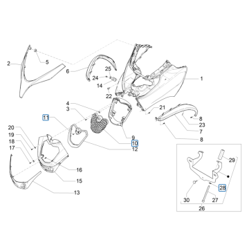 Coperchio anteriore Piaggio MP3 350 Maxi Sport ABS Euro 4 2018-2020