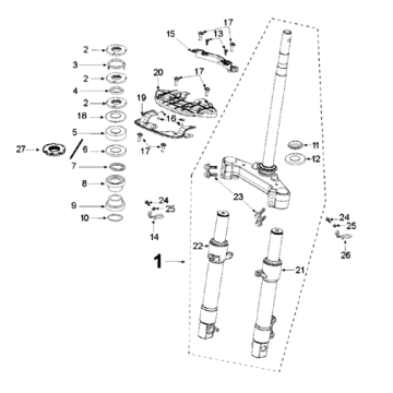 Voorvork / balhoofdstel Peugeot Django 125 Allure E3 2014-2017