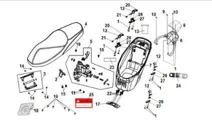 Sedile - portapacchi posteriore Sym E-Fiddle