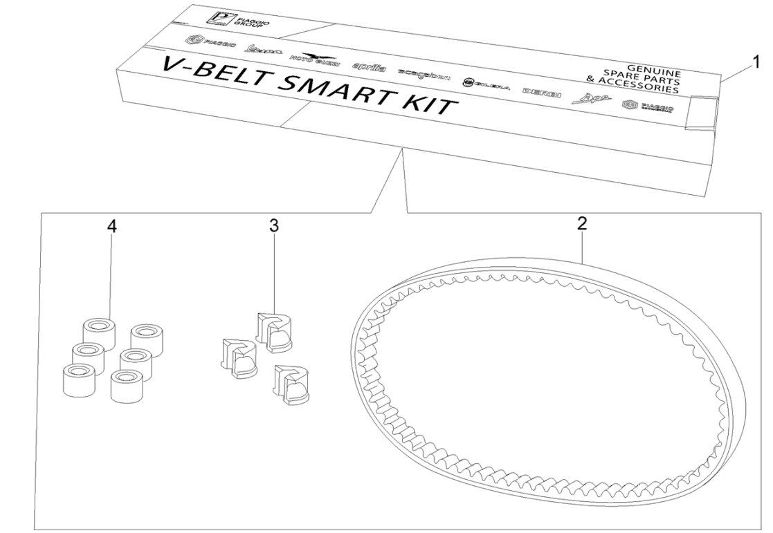 Kit cinghia trapezoidale - Rulli variatori Piaggio Fly 125 IE 4 tempi 3V Euro 3