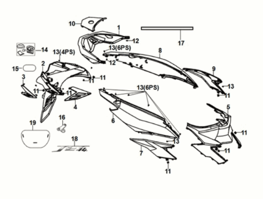 Copertura del corpo Sym Jet 14 50I E5 verde (GNR-5605U)