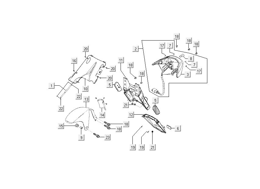 Luce posteriore - Parafango anteriore Kymco Super9 2 tempi nuovo modello argento