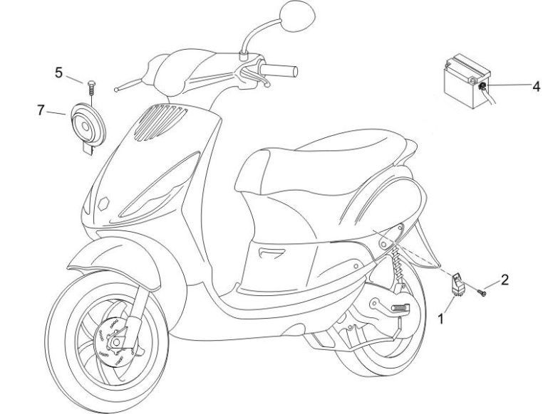 Batteria - Tromba - Relè di avviamento Piaggio Zip 2000 4 tempi AC