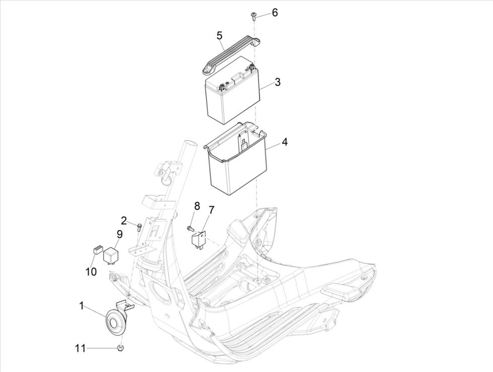 Batteria - Tromba - Relè di avviamento Vespa Primavera 50 4 tempi IGET 3V Euro 5