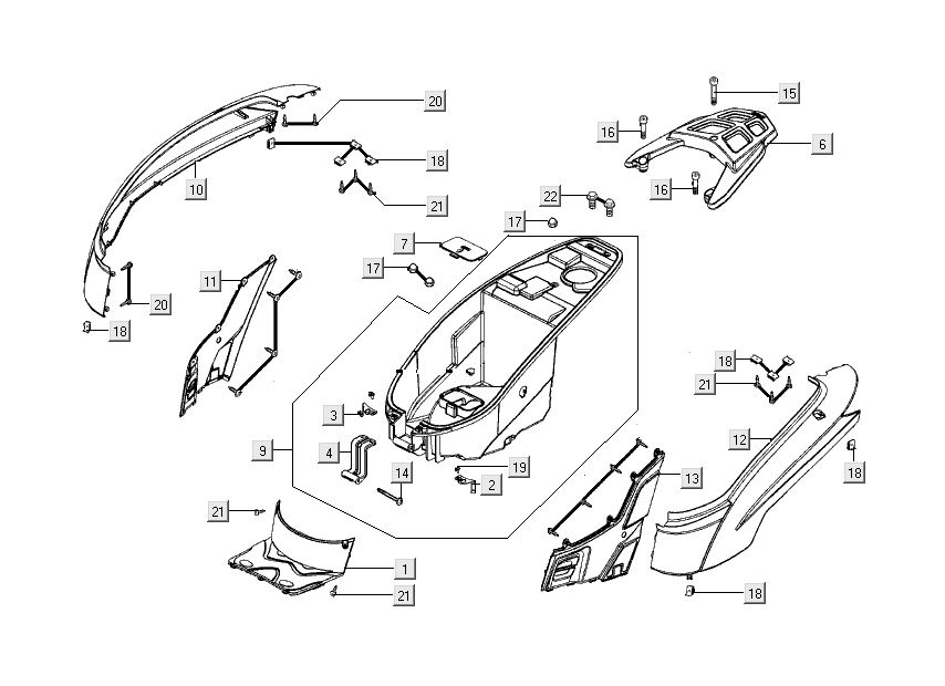 Parabrezza per moto - Scatola porta casco - portapacchi posteriore Kymco People S 50 4 tempi Blu elettrico