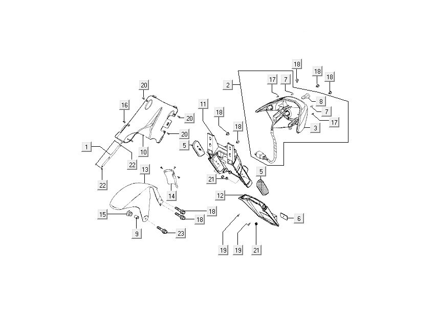 Fanale posteriore - Parafango posteriore Kymco Super9 50 2 tempi AC vecchio modello nero opaco argento