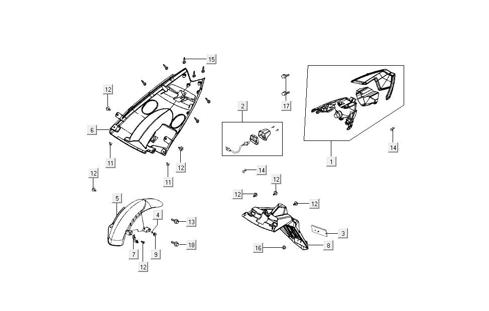 Fanale posteriore - Parafango posteriore Kymco Super8 50 4 tempi 2007-2009 rosso nero