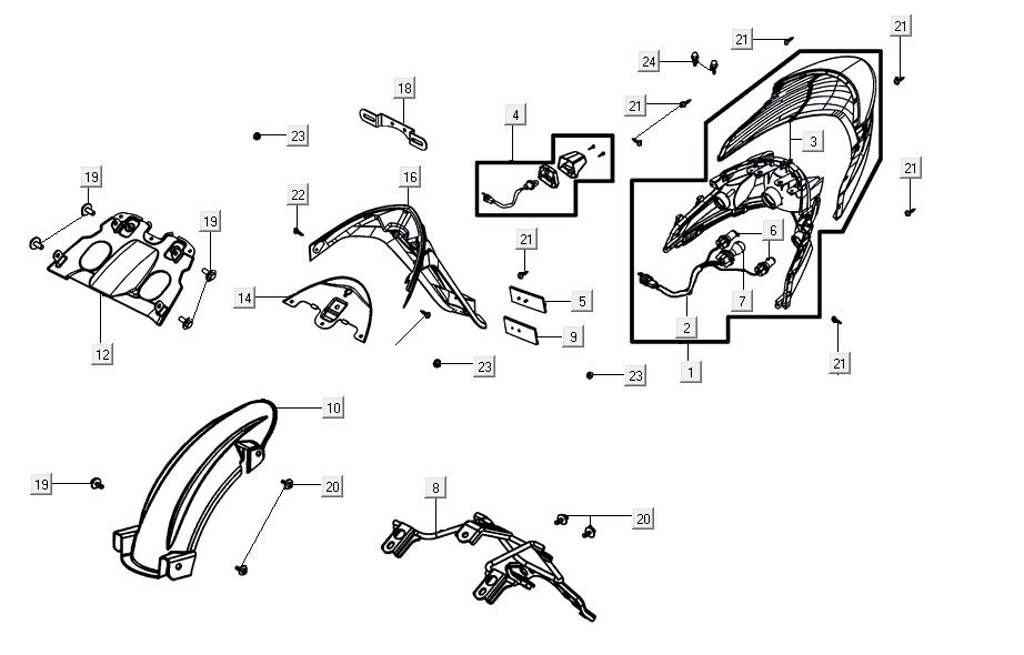 Fanale posteriore - Parafango posteriore Agility 16+ 200i Argento metallizzato opaco