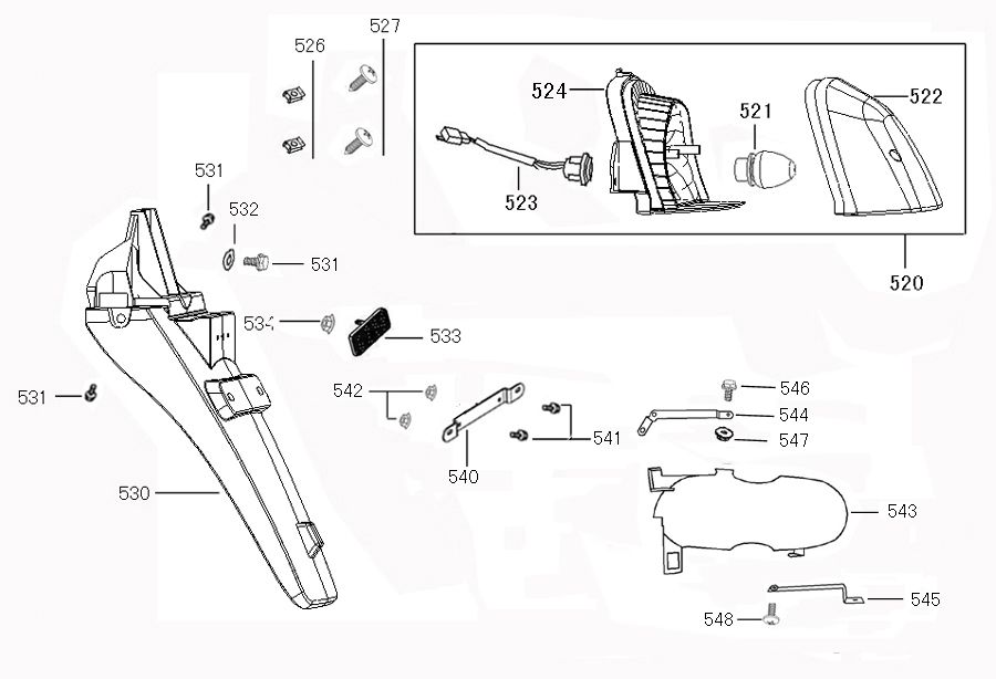 Luce posteriore - Parafango posteriore Benzhou ZN50QT-36 nero