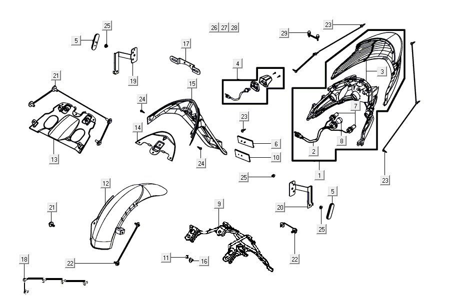 Fanale posteriore - Parafango posteriore nero Kymco Agility 16'+ 50i 4 tempi Euro 4