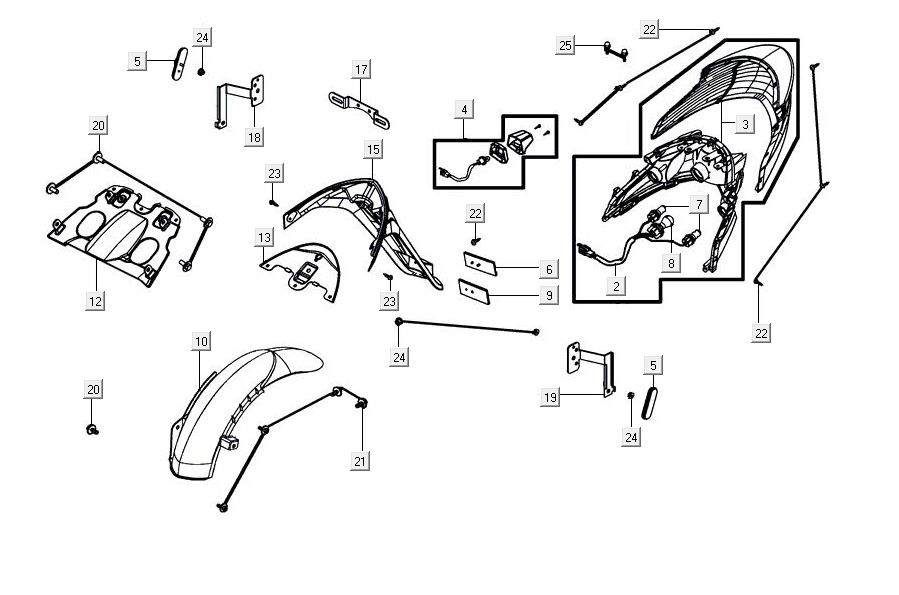 Luce posteriore - Parafango posteriore Kymco Agility 16'+ 4 tempi argento metallizzato opaco