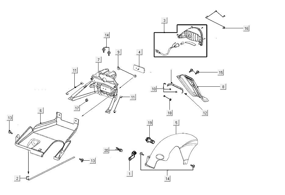 Luce posteriore - parafango posteriore Kymco Carry 50i 4 tempi Euro 4 nero lucido