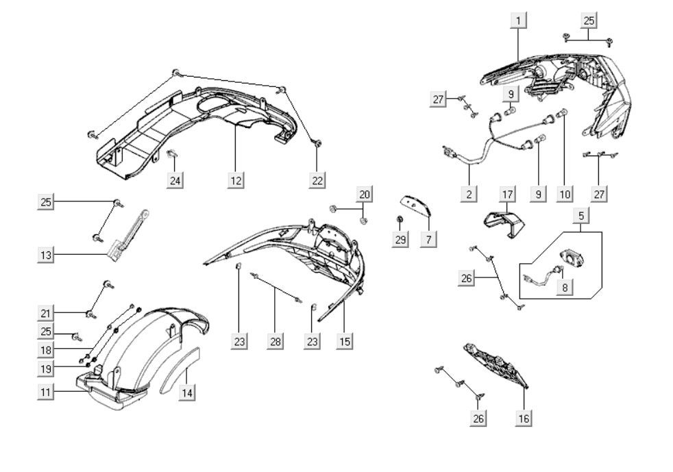 Luce posteriore - Parafango posteriore Kymco Downtown 300i grigio scuro